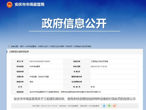 安徽省安慶市市場(chǎng)監(jiān)管局 三起行政處罰案例公示，聚焦商標(biāo)侵權(quán)與特種設(shè)備安全隱患